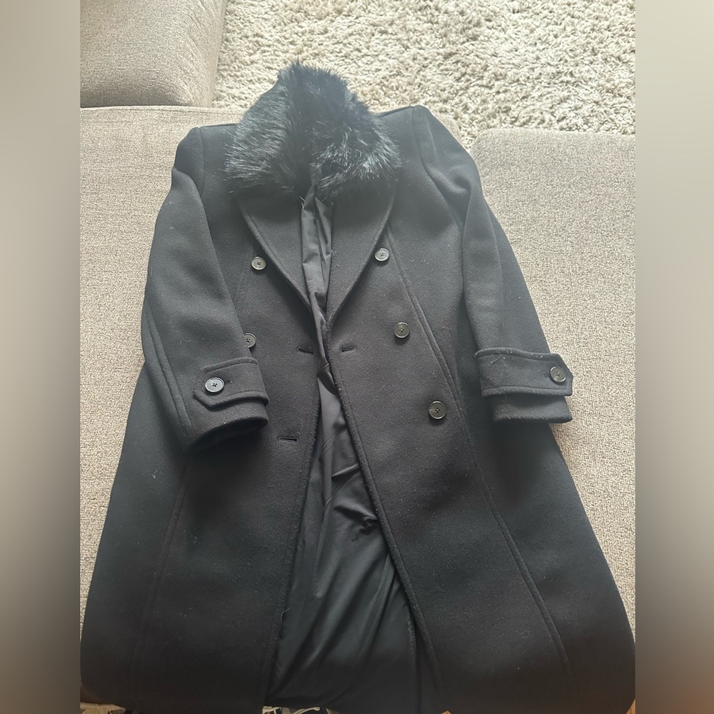 Express pea coat with fur collar